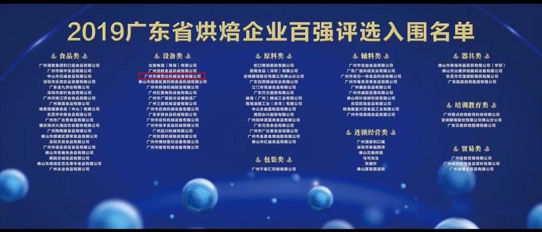 熱烈祝賀廣州賽思達入圍2019廣東省烘焙企業百強入圍名單